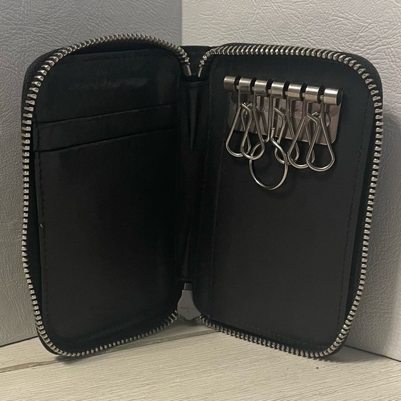 Saint Laurent Black Croc-Embossed Zip Around Card and Key Case - Picture 4 of 5